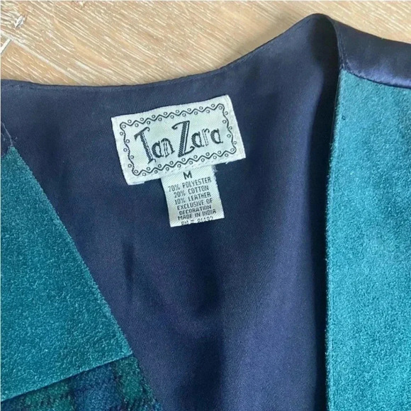 Vintage 90s Patchwork Tartan Plaid Suede Leather Dark Academia Vest M - Picture 4 of 5